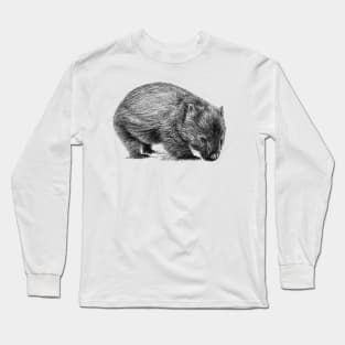 Wombat scientific nature black ink pen drawing illustration Long Sleeve T-Shirt